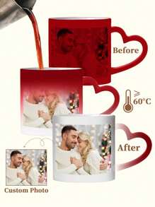 1pc Custom Photo Color-Changing Heart-Shaped Mug, Personalized Photo Coffee Mug, Heat Sensitive Color Changing, Personalized Photo Anniversary Mug, Housewarming Gift, Valentine's Day Gift, Anniversary Gift, Graduation Gift, Cute Custom, Personalized, Unique Ideal Gifts For Her Boyfriend, Girlfriend For Anniversaries, For Valentine's Day Mother's Day Birthdays Children's Day Father's Day, For Graduation, For Weddings, For Housewarming Living Room, Home - Multicolor - View 1