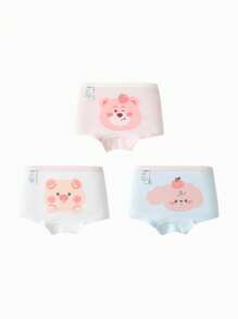 Balabala Baby Underwear, 3 Packs Soft Elastic Boxer Shorts For Girls - Red and Blue Hues - View 2
