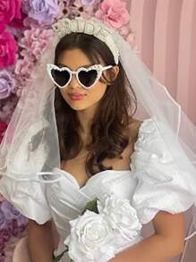 1 bucată voal cu perle pentru cap, decorare cu litere de mireasă, cu perle, cu voal, accesorii pentru păr, bentită cu perle pentru mireasă, voal pentru petrecere pentru burlac, pentru nuntă, decorațiuni pentru petreceri, accesorii pentru mireasă