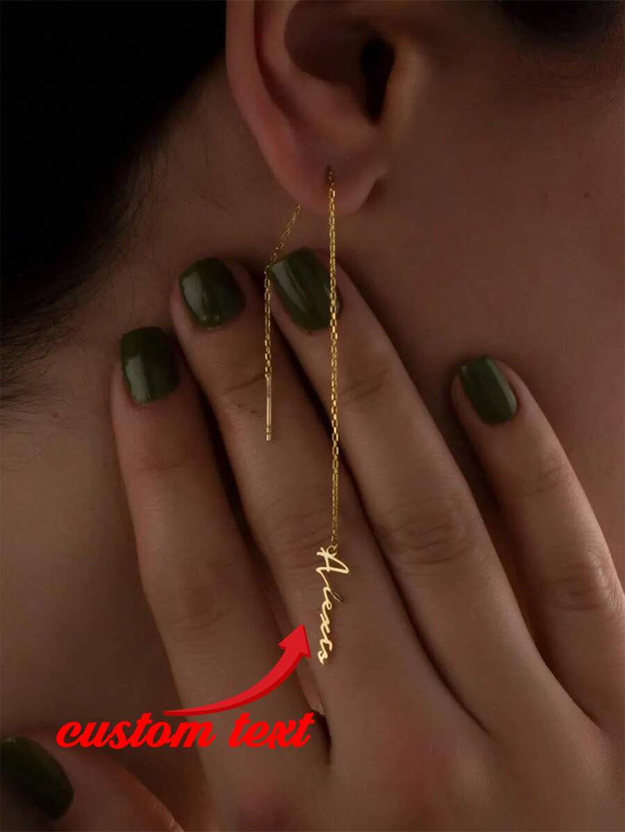 Custom Name Long Chain Threader Earrings For Women Girls Personalization Name Dangle Drop Earring Stainless Steel Jewelry Gift