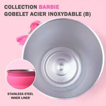 Miniso Vaso grande de acero inoxidable de Barbie con pajita y colgante como opción de regalo (800 ml) - Rojo y blanco - Ver 3