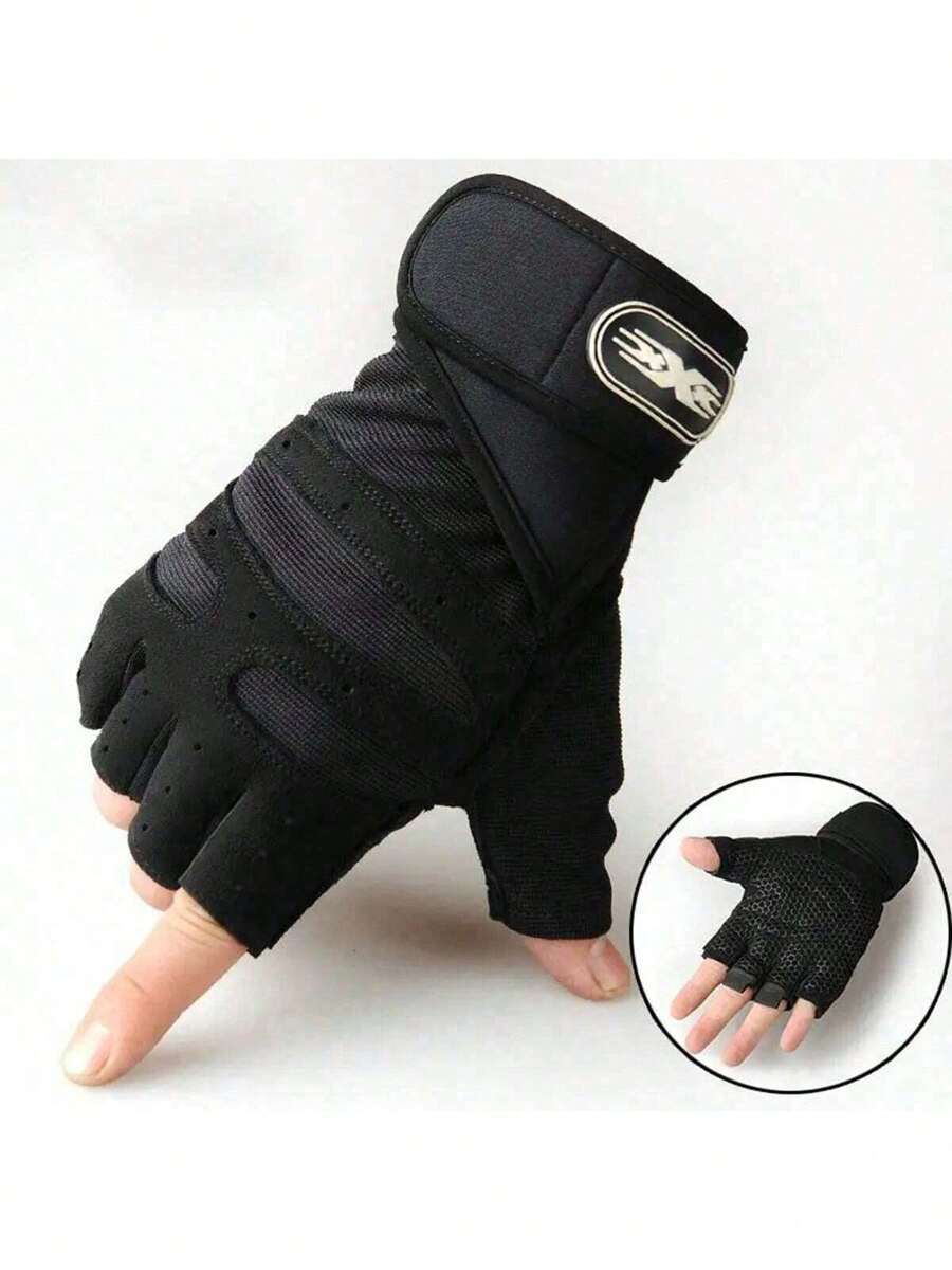 1 Pair Unisex Sports Fitness Gloves For Cycling, Weightlifting, Running, Outdoor Adventure, Punk Hip-Hop, With Extended Wrist Strap And Anti-Slip Palm Protection