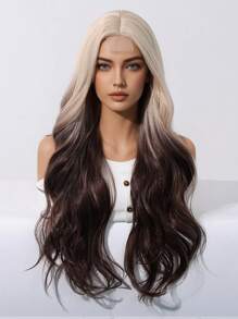 26 Inch Graded Brown Medium Length Curly Forehead 4*1 Small Lace Synthetic Heat Resistant Fiber Wig For Ladies Daily Party Christmas Use