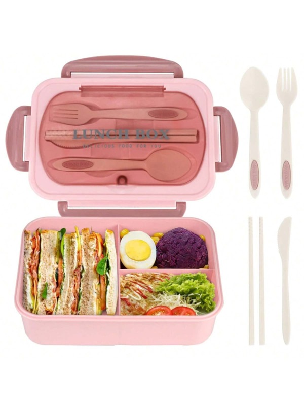 Zestaw Bento Box Lunch Box dla dorosłych, pojemniki dla dorosłych mężczyzn i kobiet z 3 przegródkami, pojemnik na żywność na lunch z przyborami, słoik na sos, papilotki do muffinów, mikrofalówka i zmywarka, brązowy, (wyślij noże, widelce, łyżki i pałeczki), kuchnia, prezent świąteczny