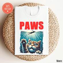 100% Cotton Paws Kitten Jaws Shirt - Funny Cat Shirt - Cute Cat Shirt - Paws Jaws Shirt - Cat Lover Gift - Cat Paws Jaws Tshirt - Cat Parents TShirt Comfortable Designer Clothes Breathable For Women Streetwear Stylish Graphic Stretched Unisex Summer Versatile Print Round Neck Short Sleeve Slightly Casual Fashion - 白色 - 查看 1