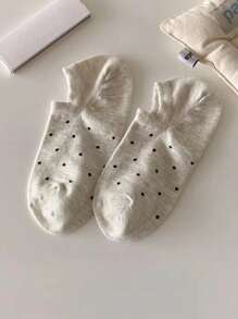 6 Pairs Women Casual Cute Polka Dot Short Socks, Breathable Boat Socks, Chic Minimalist Style, Spring/Summer