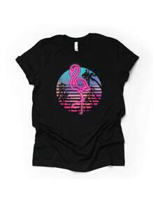 Flamingo Cowgirl Women Girl Cute Flamingo Tropical Birds T-Shirt - Black - View 1