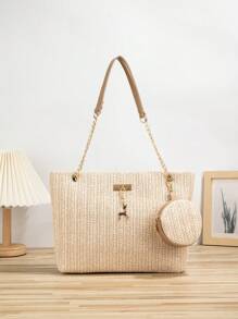 Bolso de mano tejido de verano, bolso de hombro para mujer, bolso de paja, muy adecuado para mujeres, niñas, estudiantes, vacaciones en la playa, festivales, turismo y viajes diarios.