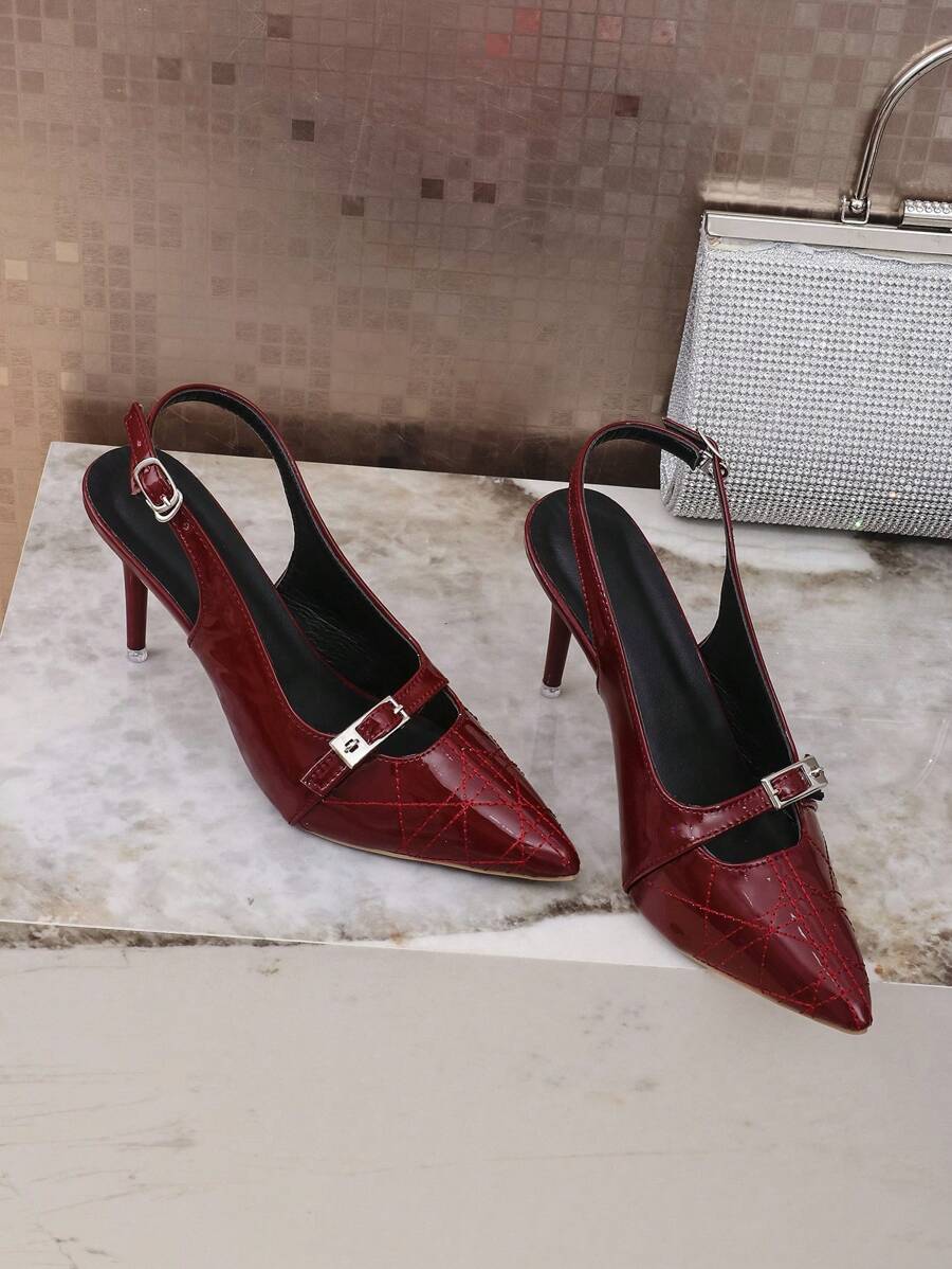 Red Patent Leather High Heel Sandals, 2025 Summer New European & American Elegant Lady Square Toe Stiletto Heels For Women