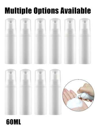 60毫升白色泡沫按压瓶，睫毛洗发水瓶，旅行泡沫按压瓶，空塑料瓶，可重复灌装迷你皂液器，适用于洗手液、睫毛洗发水、沐浴露，适合旅行、居家和学生返校使用
