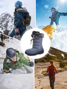 Ataucjin Women's Waterproof Mid Calf Duck Boots,Snow Boots With Anti-Skid Outsole, Warm Thinsulate Lining, Perfect For Winter Hiking And Outdoor Activities - Grey - View 8