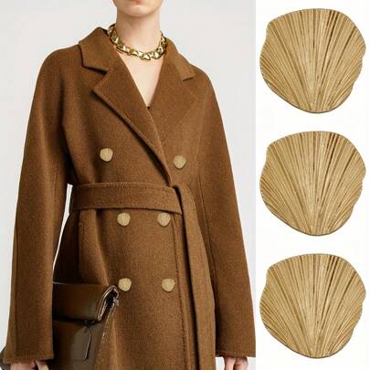 10 piezas de botones metálicos dorados con diseño de concha ondulada - Botones decorativos de lujo vintage para abrigo, blazer, chaqueta, traje, gabardina - Accesorios de moda