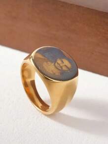 [Daily Comfort] Customized Engraved Photo Ring - Stainless Steel Memorial Jewelry For Men, Available In Black And Gold, Ideal For Birthday, Graduation, Christmas Gift, Spouse, Family, Friends