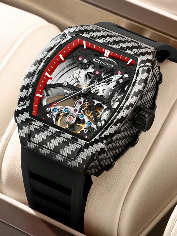 MUSANFIGO MUSANFIGO Men's Automatic Hollow Out Mechanical Watch, Luminous, Fashion Versatile Men's Wristwatch - Ideal Gift Choice