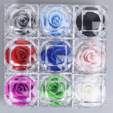 Boîte à bague rose éternelle en 9 couleurs | Bijou de fleur préservée, cadeau pour les mariages, la Saint-Valentin et les souvenirs de mariée (boîte-cadeau de luxe), plantes artificielles