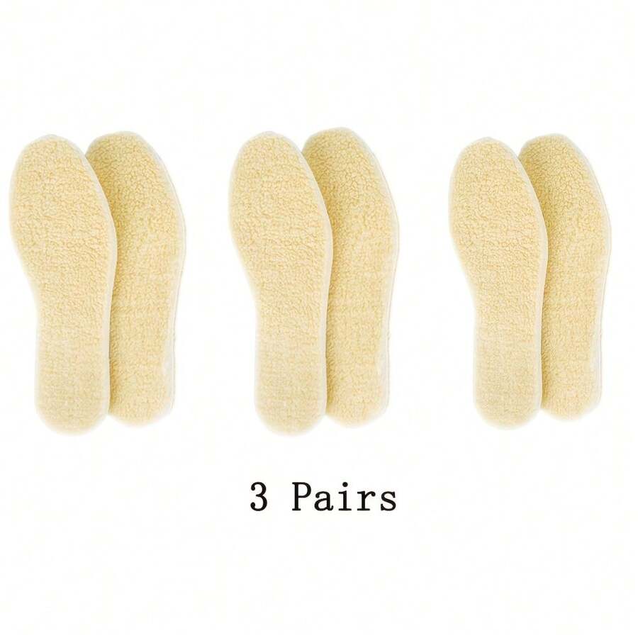 3 双羊毛秋冬季鞋垫保暖、抓绒、加厚、可剪裁，男女皆宜 - 黃色 - 查看 1