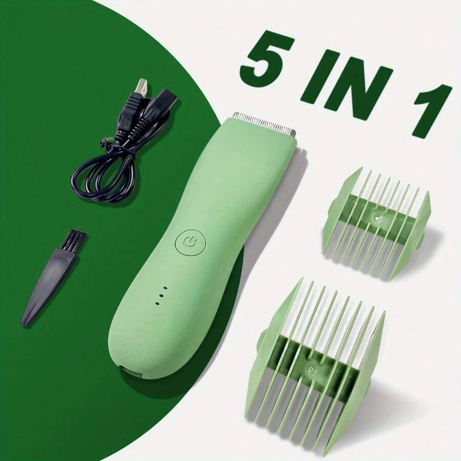 Ultimate Body Groomer - Professional Electric Trimmer For Men & Women, Groin, Pubic, Bikini, And Body Hair Removal With Adjustable Comb, LED Light, And Travel Bag - Perfect Holiday Gift - Green - View 1