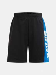 2 件套蓝色针织字母印花运动 T 恤和短裤套装，适合骑行、跑步、健身、足球 - 彩色 - 查看 6