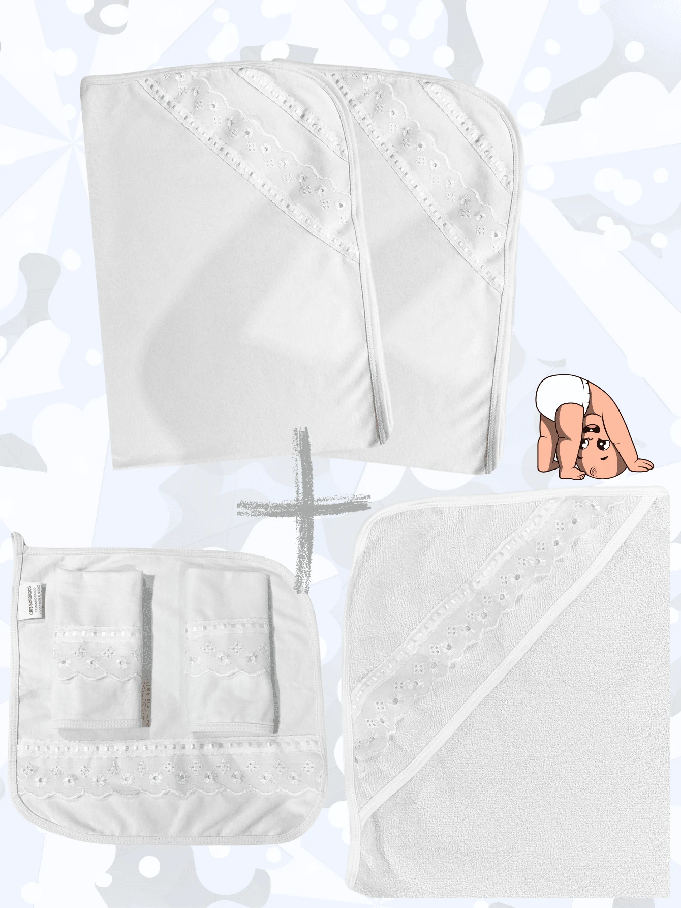 6 Piece Kit 2 Diapers 3 Diapers With Pacifier Clip 1 Hooded Towel Baby Infant Unisex White - 套件 6 件 - 查看 1