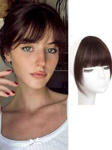 Tóc nối kẹp 6 inch màu nâu, đen và mái bằng kiểu Pháp, phù hợp cho nữ, có tóc mai và mái vòm, dùng hàng ngày, phụ kiện tóc. - Nhiều màu - Xem 12