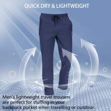 Men's Summer Quick Dry Hiking Trousers Lightweight Walking Joggers Breathable Golf Running Outdoor Sports Pants With 3 Zipper Pockets, Navy Blue - Navy Blue - View 6