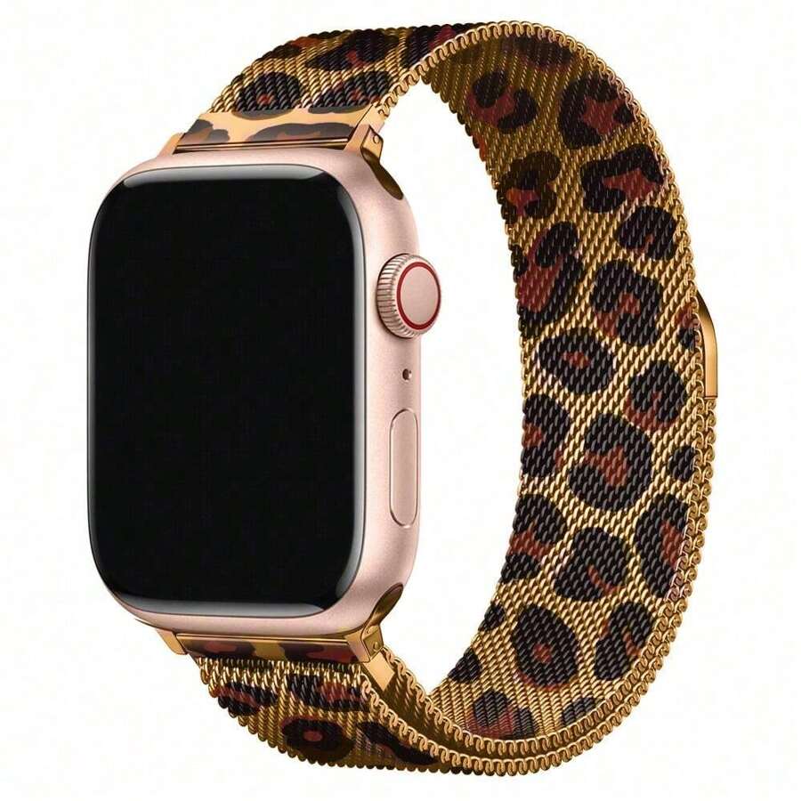 原装不锈钢金色豹纹表带,兼容 38mm、40mm、41mm、42mm、44mm、45mm、46mm、49mm,磁吸式表扣,适用于 Ultra、SE、11、10、9、8、7、6、5、4、3、2、1 系列,男女通用表带,兼容 - 金色豹紋 - 查看 1