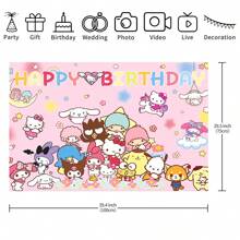 Sanrio 1PC Cute Cartoon Pink Sanrio Character Series Theme Birthday Party Decoration Background (210 * 150/150 * 100/100 * 75CM) Hello Kitty Kuromi Yuguigou Photography Background Party Cake Table Supplies Decoration Background Cloth Banner Perfect Decoration Birthday Party Room Wall Background Cloth Photo Pavilion Studio Props