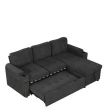 MERAX 83.5" L-Shaped Sofa Couch Convertible Sofa Bed Sectional Sofa With Ample Storage Space, Two Cup Holders And Two USB Ports For Living Room - Black - View 5