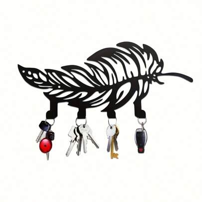 1 pieza Llavero de pluma de metal estilo bohemio - Fácil de instalar en la pared, adecuado para llaves, chaquetas, etc. - Perfecto para pasillos y decoración del hogar moderna