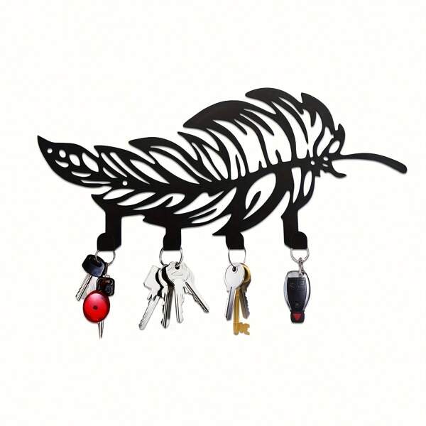 1 pieza Llavero de pluma de metal estilo bohemio - Fácil de instalar en la pared, adecuado para llaves, chaquetas, etc. - Perfecto para pasillos y decoración del hogar moderna