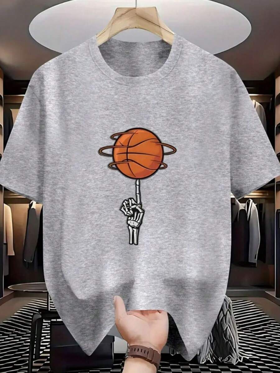Men's Basketball Shirt Short Sleeve 100% Cotton Summer - Xám - Xem 1