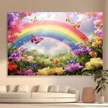 1pc, Spring Rainbow And Butterfly Photography Background, Polyester Fiber, Machine Washable, Modern Style, No Electricity Required, No Feathers, Suitable For New Year Celebrations, Celebration Accessories | Whimsical Theme | Washable Fabric