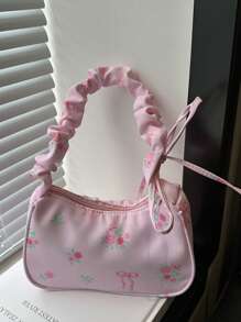 手提斜挎单肩女士甜美碎花包,蝴蝶结花卉图案,手提包,腋下包,方包,单肩包,手提包,旅行必备,大容量手提包 - 彩色 - 查看 12