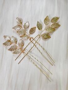 1PC Golden Leaf Hairpin Bridal Hair Accessories, Wedding Hair Accessories U-Shaped Hairpin Pin Hairpin, Beautiful Bridesmaid Hairpin, Leaf Hairpin Gold, Bohemian Style, Wedding Hair Accessories, Suitable For Brides And Bridesmaids Wedding Hair Piece Gifts