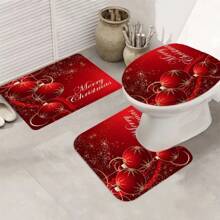 1pc/4pcs Christmas Festive Red Lanterns Shower Curtain Gift Modern Home Bathroom Decoration Curtain And Toilet Floor Mat 3-Piece Set With 12 Shower Curtain Hooks Fall Decor Bathroom Accessories Back To School