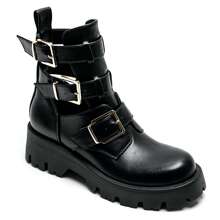 High-Top Ankle Boots With Multiple Buckles And Lug Sole - Black/7631A-2 - View 2