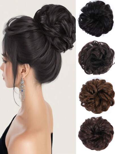 1pc Messy Bun Hair Extensions Curly Wave Messy Bun Synthetic Bun Wigs For Women Hair Ties Ponytail Holders Hair Elastics Hair Rubber Bands Scrunchies Hair Rope Elastic Hair Tie, Hair Bobbles