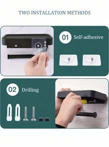 1-Piece Toilet Paper Holder With Telephone Stand - Toilet Paper Holder, Suitable For Bathroom - No Perforation And Thickened Design - Black - View 6