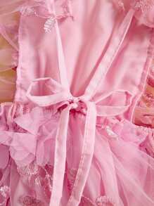Newborn Baby Girls Rompers Flower Embroidery Mesh Tulle Dress With Headband Infant Summer Outfits Newborn Baby Girl Summer Dress Ruffle Sleeveless Floral Embroidery Romper Dress Headband Beautiful Clothes Set - 粉色 - 查看 7