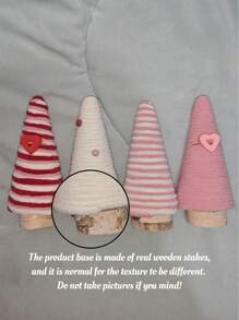 4pcs Pink And White Plush Wedding Season Yarn Tree Set ,Wedding Season Tree With Heart And Pearl Decor,Striped Design,Table Decorations Yarn Wrapped Mini Trees Pink White Wedding Season Table Top Decor - Multicolor - View 10