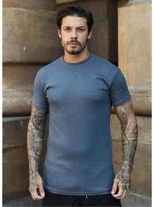 Slim Ribbed Plain Basic American Style Streetwear Fitted Ribbed T-Shirt - 鉛灰色 - 查看 1