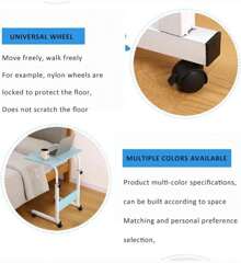 Small Laptop Desk Small Space Table Mobile Height Adjustable Desk With Wheel - Beige - View 5