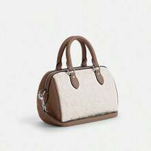 Coach Rowan 17 Logo Zip Fechamento Couro Liso Ombro Crossbody Tote Mini Mulheres Giz E Taupe
