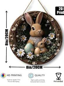 1 pièce Enseigne suspendue de lapin de Pâques - œuvre murale de style bohème avec lapin et design d'œuf, couronne de pâquerettes. Convient pour la porte d'entrée, le porche, le salon, la chambre - Décoration de printemps intérieur/extérieur