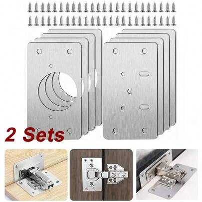 2 Sets, Rectangular Hinge Repair Plates, Furniture Drawer Cabinet Repair Fixing Plates, Kitchen Cabinet Door Hinge Installation Kit, Home Tool