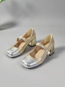 1 Pair Elegant Open Toe Chunky Heel Square Toe Mule Shoes, Casual Comfortable Slip-On High Heel Pumps For Women