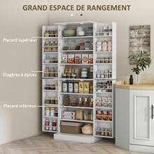 HOMCOM Kitchen Cabinet Buffet Kitchen Dresser Storage Unit Modern Style With Cupboards, Adjustable Shelf And Spice Rack For Dining Room, Living Room, 60 X 35 X 166 Cm, White - White - View 3