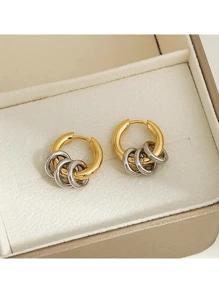 2 件 18K 镀金不锈钢女士耳环，旋转财富设计，日常佩戴，派对礼物 - 轉運耳環 - 查看 4