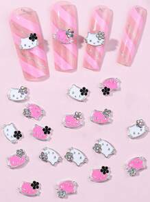 Sanrio 30pcs 3D Alloy Kitty Cat Kawaii Nail Designer Charm,30PCS Cute Kitty Cat Cartoon Nail Art Crystal Rhinestone DIY Metal Nail Stone,Nail Charm Gifts For Women Girls