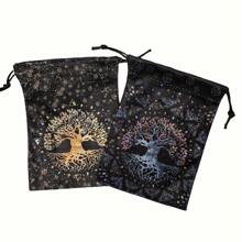 1pc Boutique Velvet Drawstring Mushroom&Tree Tarot Oracle Cards Pouch Storage Bag Gift Bag, Party Supplies, Festival Supplies, Holiday Supplies Back To School